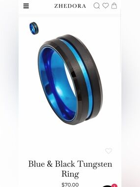 LIKE NEW BLUE & BLACK TUNGSTEN SIZE 7 UNISEX RING $70 RETAIL